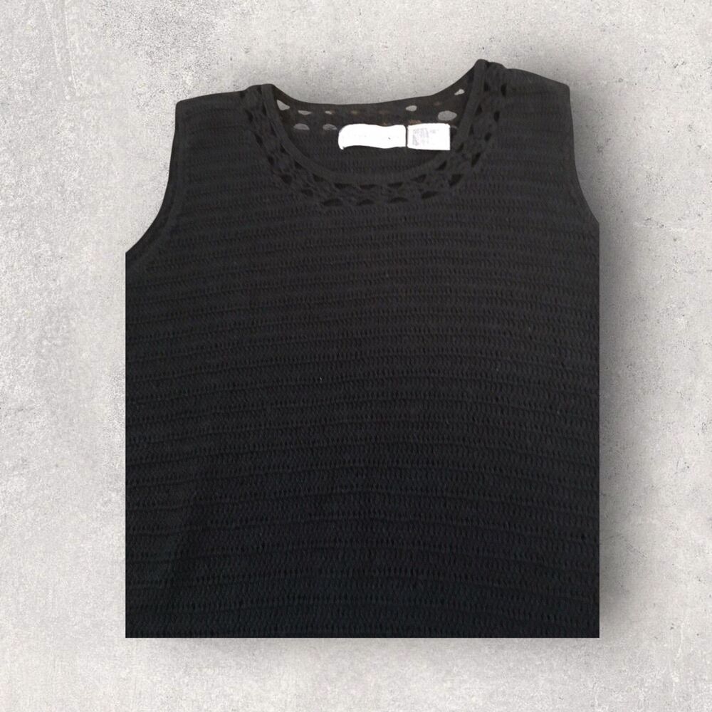 Victoria Jones Black Sleeveless Sweater Large Ramie Cotton